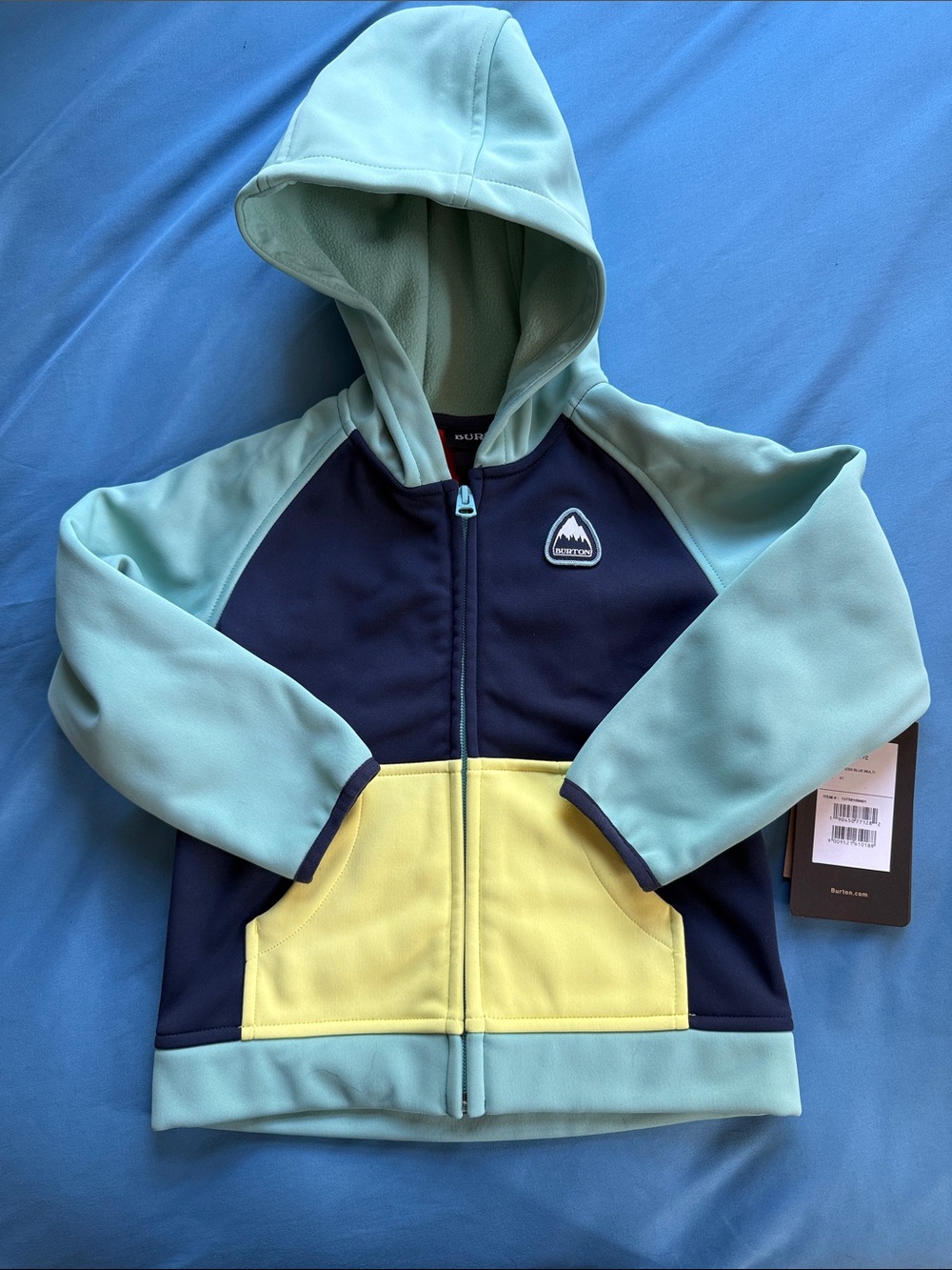 Burton NWT Kids Colorblock Hooded Fleece Jacket - Light Teal, Navy & Yellow 4T